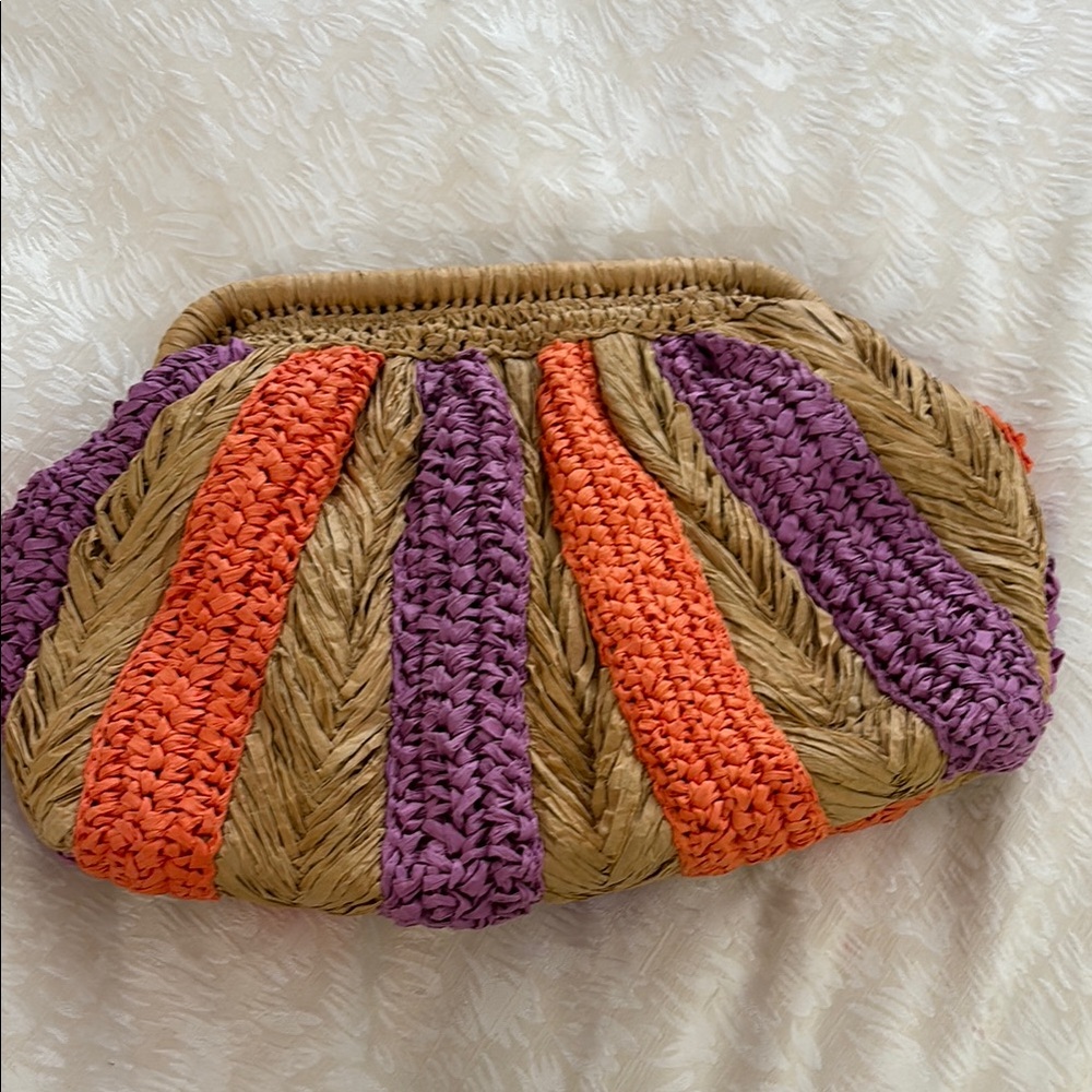 Orange and Purple Woven Clutch with Intricate Design
